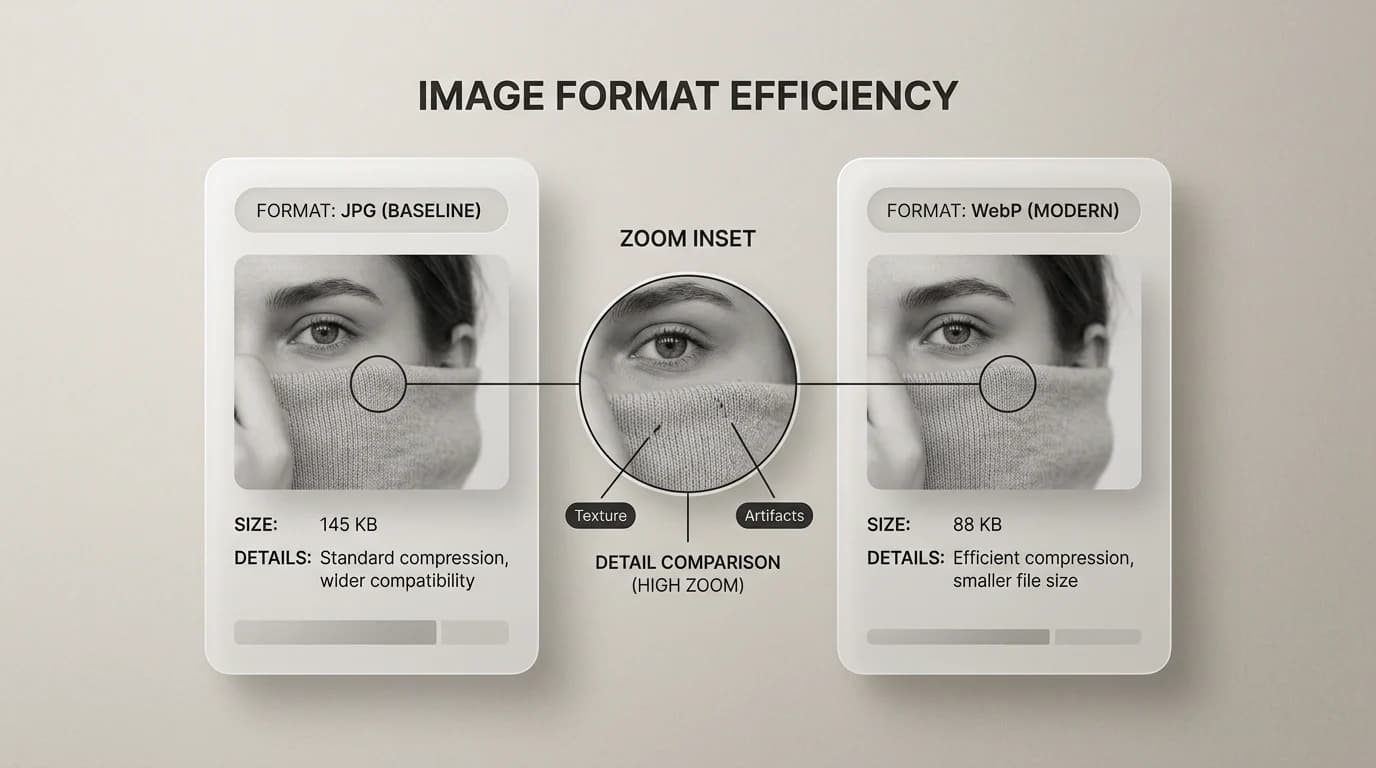 Photo exported as JPG and WebP with file sizes