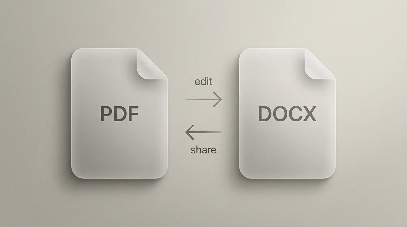 PDF versus DOCX comparison with edit and share workflow labels