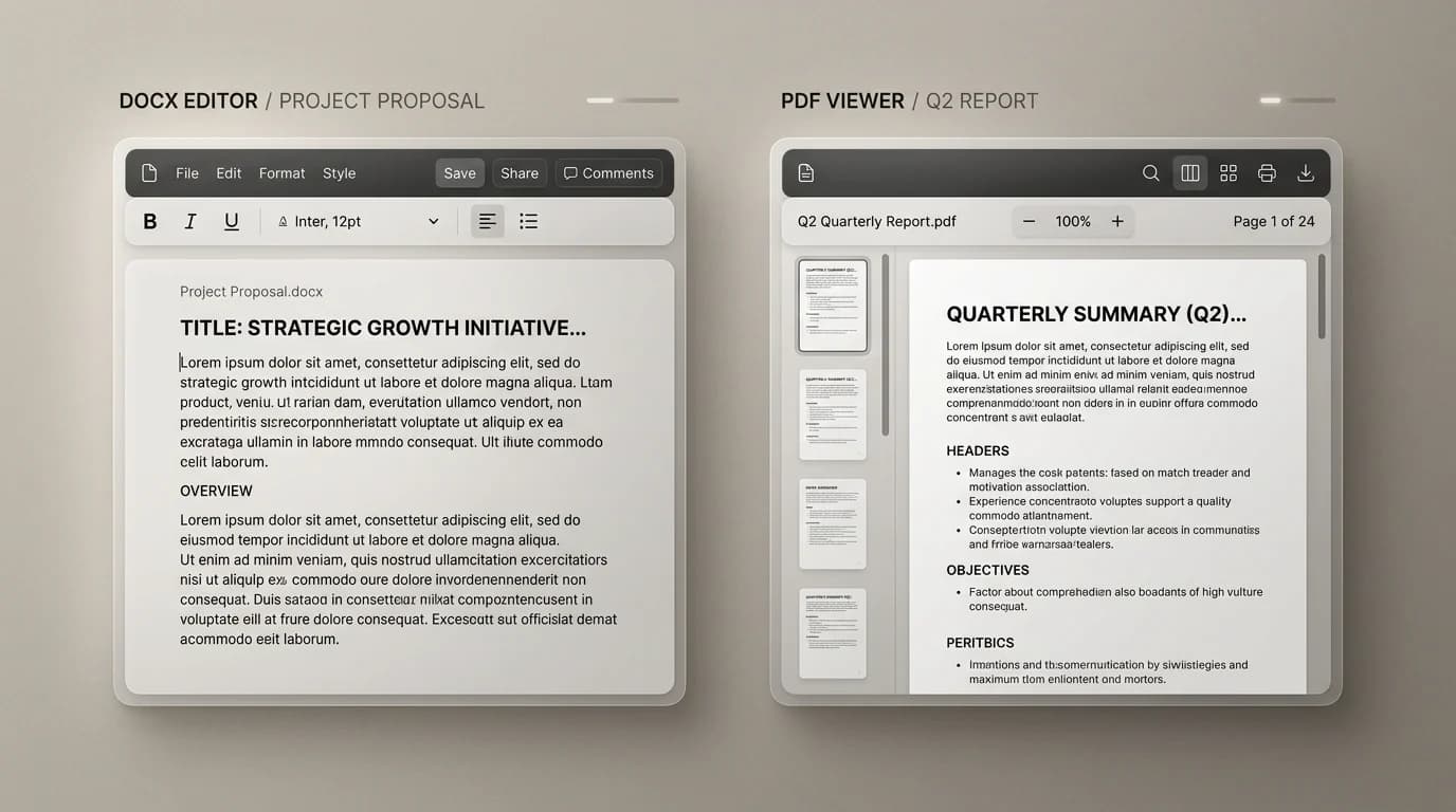DOCX editing view beside fixed-layout PDF