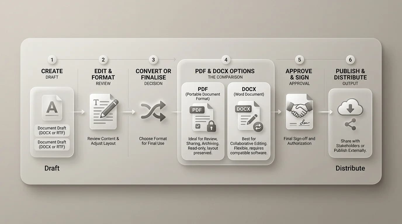 Icons for draft review approve export distribute