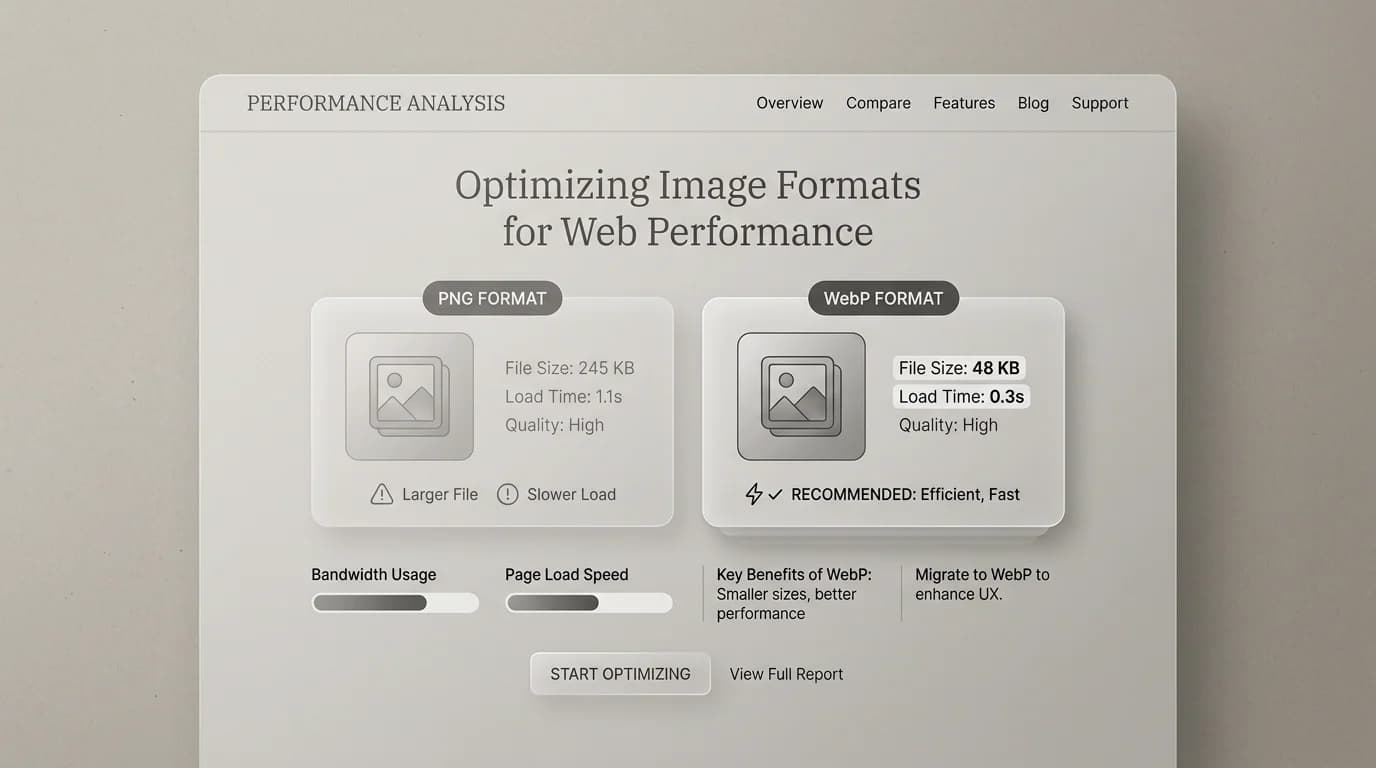 PNG versus WebP website performance comparison graphic