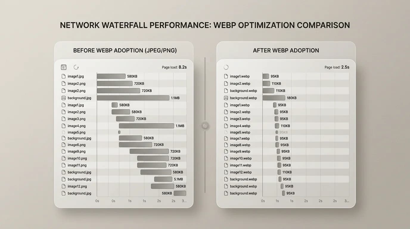 Devtools network waterfall with smaller image payloads