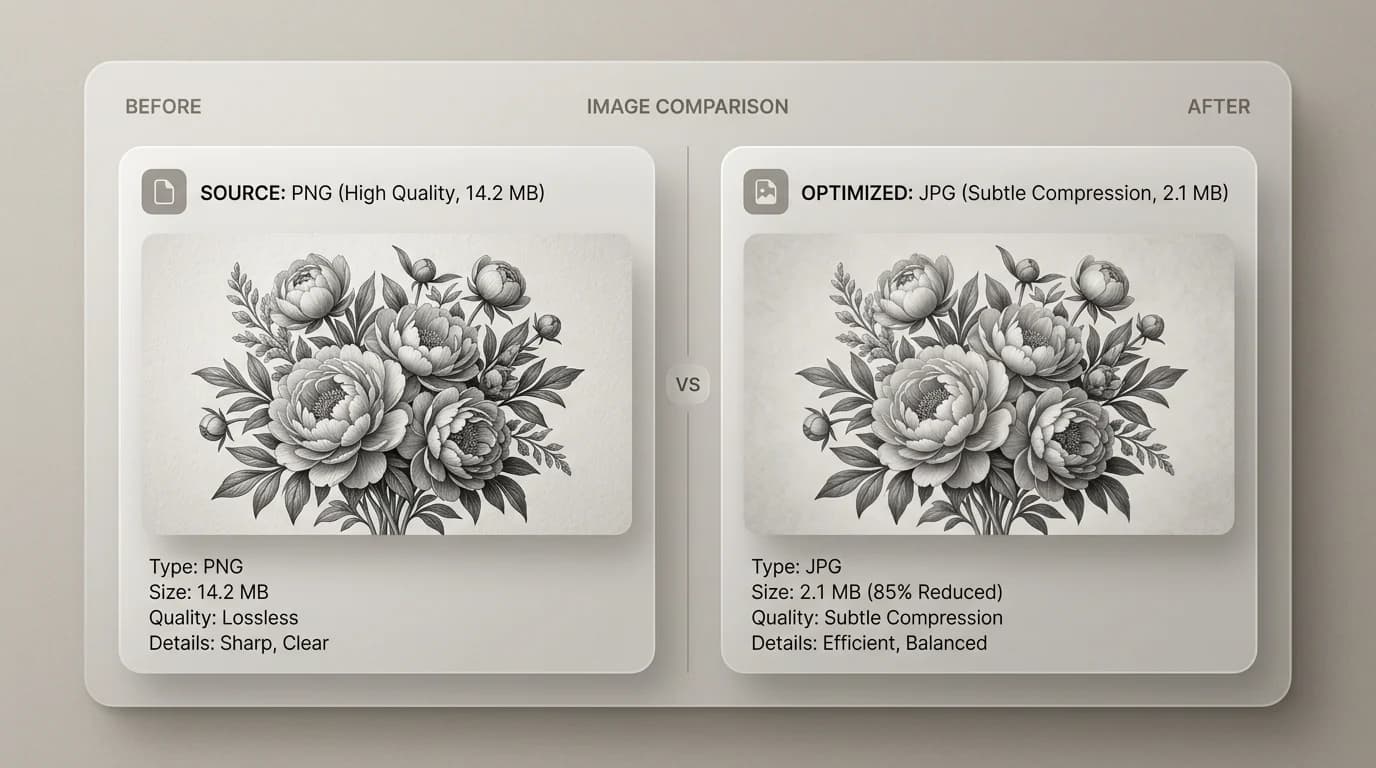 Before and after PNG versus JPG comparison