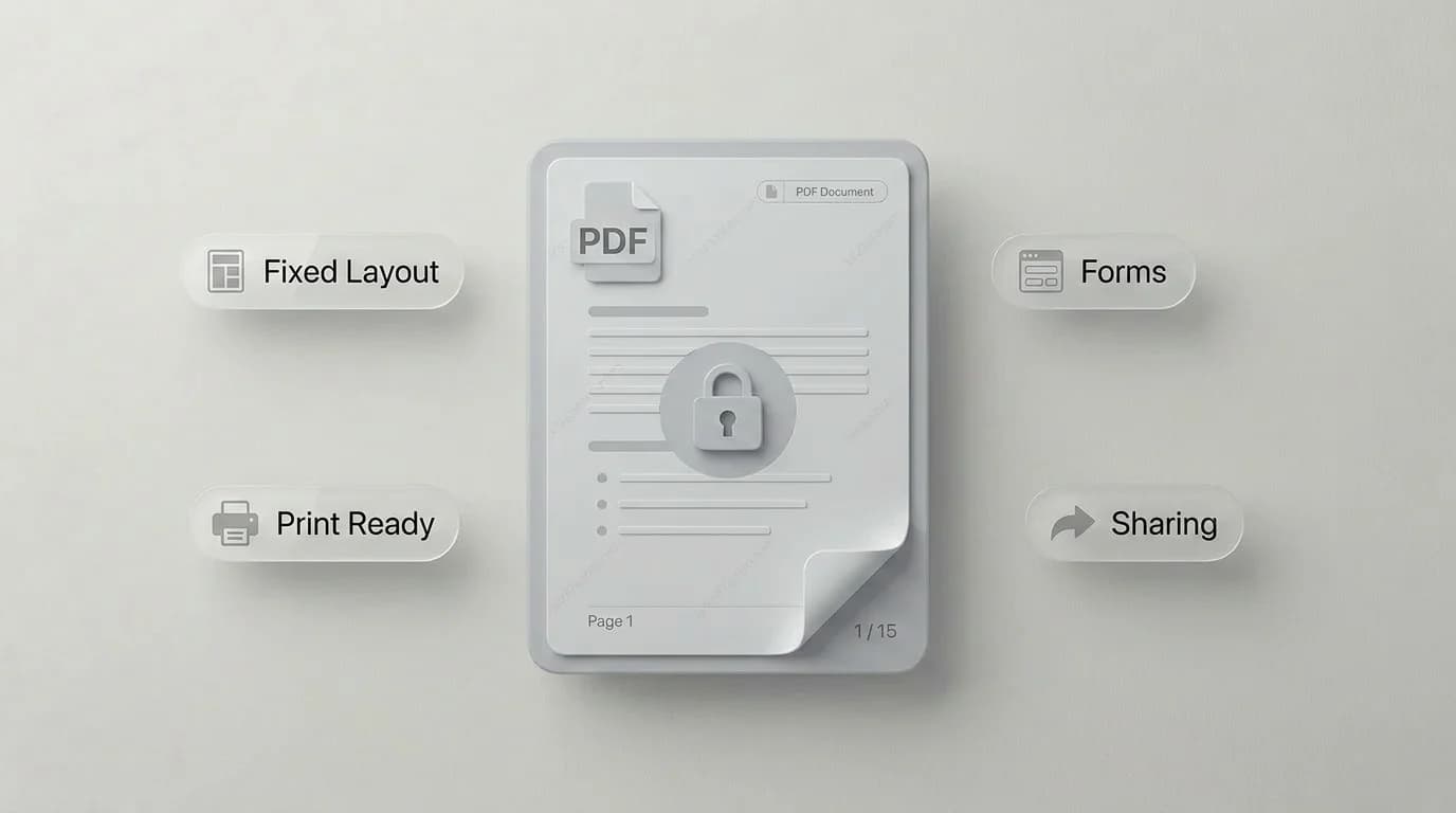 PDF file guide with fixed layout and document sharing labels