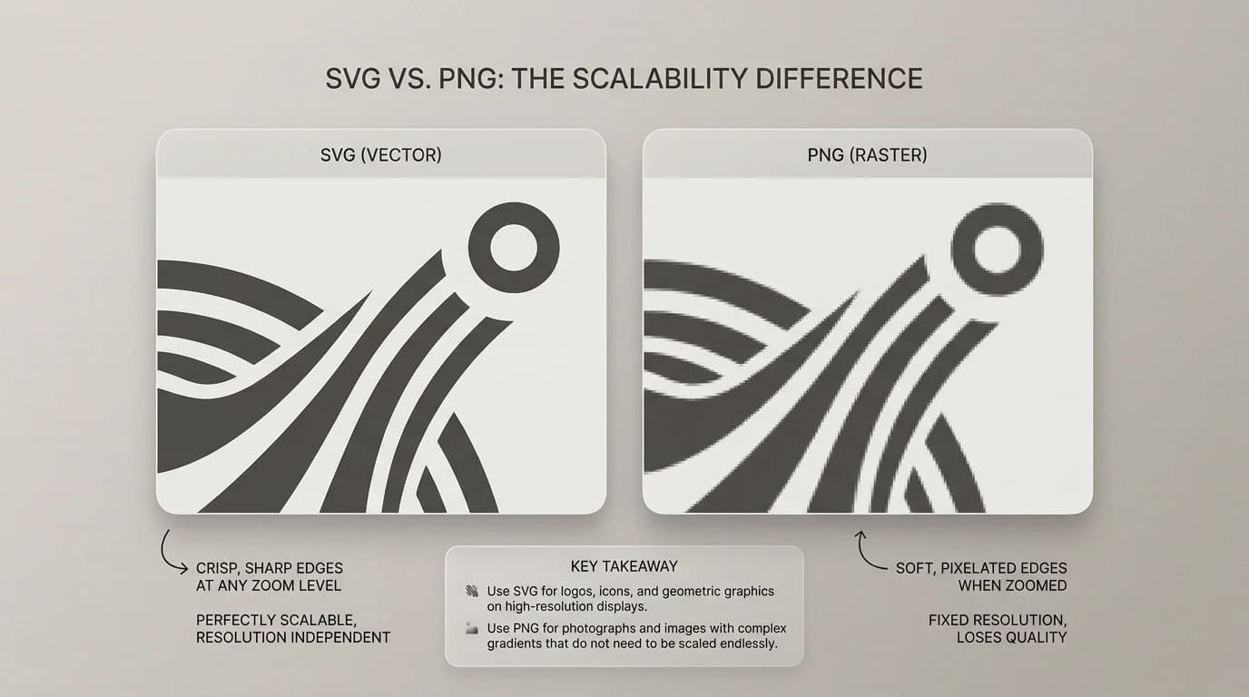 SVG stays sharp when zoomed compared with a raster logo